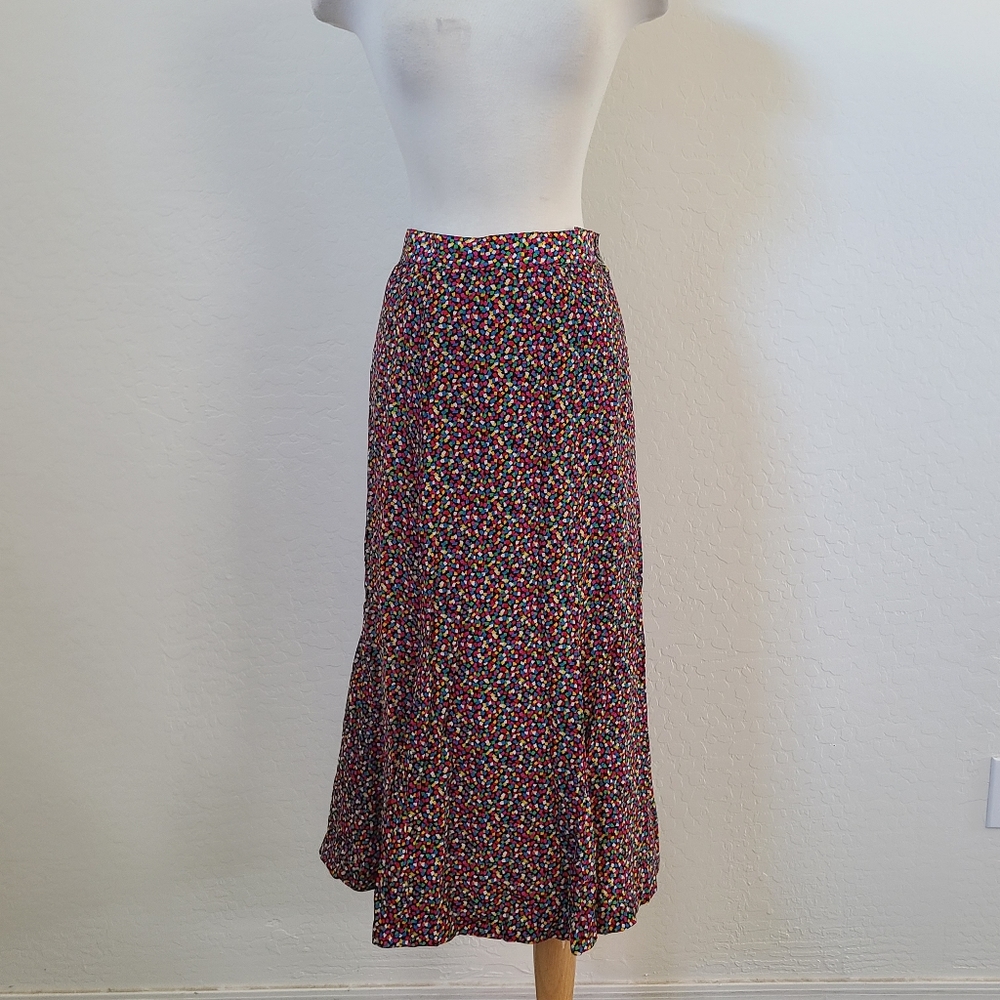 Vintage 90s 80s Liz Claiborne High Waisted Skirt Size Small Multi Color Polkadot